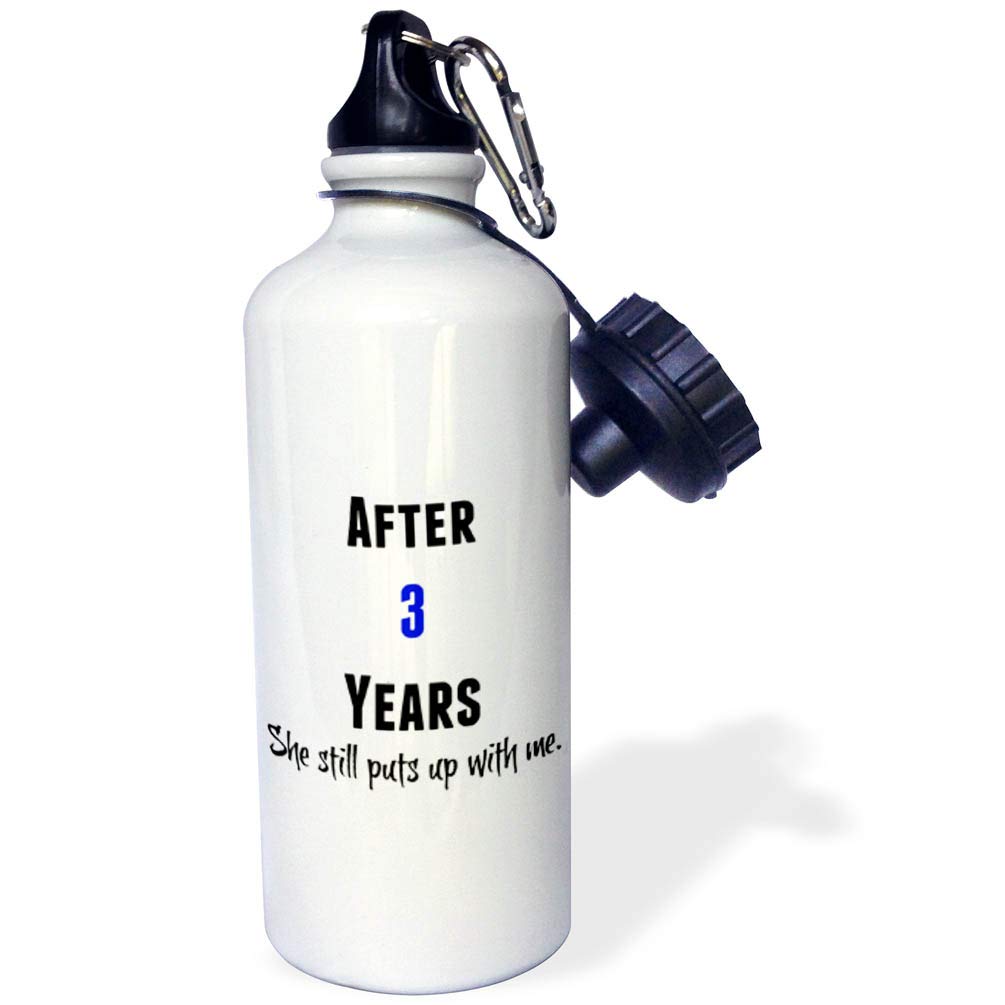 3dRose 3 Years She Still Puts Up With Me Black And Blue Letters-Sports Water Bottle 21oz Multicolored
