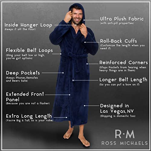 Ross Michaels Mens Luxury Robe Hooded Big and Tall - Long Plush Fleece Bath Robe with Hood and Pockets- Gift Men and Teens4