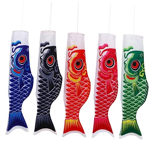 Drapeaux carpe Koï en satin : kit de 5 manches à air légères et faciles à suspendre