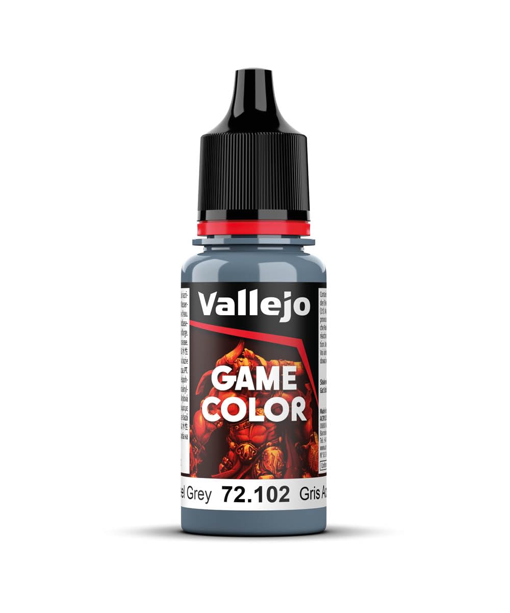 Vallejo Game Color Acrylic Paint, Steel Grey Matte Finish, Water-Based for Fantasy Figures and Wargames, 18 ml Dropper Bottle
