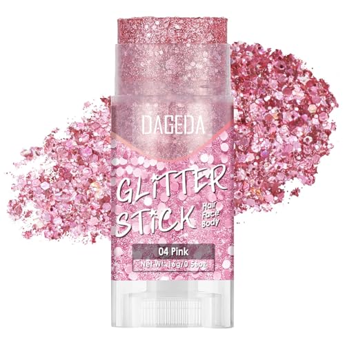 Prreal Pink Body Glitter Stick, Chunky Face Glitter Makeup for Kids and Women, holográficas Sequins for Rave Accessories, Singer Concert Hair Sparkles Carnival Festival Outfit for Women, 04