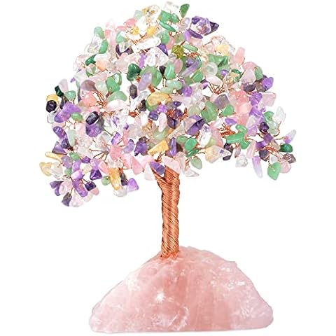 MASGEMES Natural Gemstone Crystal Tree of Life,Mix Multi Stone Chakra Tree Rose Quartz Base,Positive Energy Healing Crystals,Bonsai Money Tree Feng Shui Home Decor for Wealth and Luck Cover