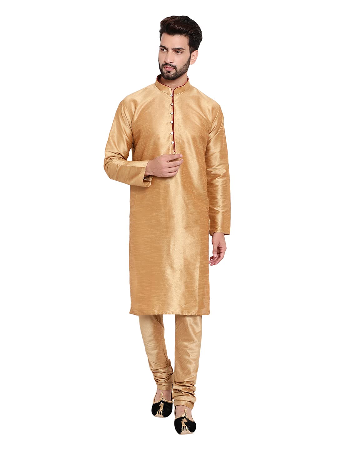 sadree Men's Silk Solid Color, Self Designe Button Loop, Classic Dress, Indian Tradinational, Knee Length, Regular Fit, Indo Look, Family Gathering, Kurta Churidar Pyjama Set-picture-34