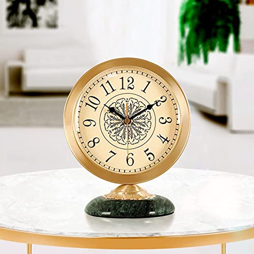 XJBTBA Reloj de Mesa Retro Vintage de Metal, pequeño Reloj Que no Hace tictac con Movimiento de Cuarzo silencioso - Reloj de Escritorio Que Funciona con Pilas y Esfera de Cristal HD
