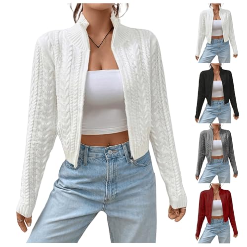 Women's Zip Up Cardigan Cropped Turtleneck Sweater Long Sleeve Ribbed Knit Cardigans Open Front Collared Cardigan4