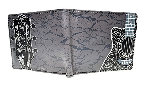 Shag Wear Guitar Head Billfold Wallet for Men and Teen Boys Vegan Faux Leather Black2