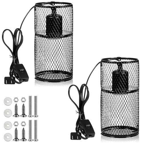 Image of VIHOSE 2 Pcs Reptile Heat Lamp Guard with 150W Ceramic Heat Emitter Basking Anti Scald Heating Lamp Holder Mesh Cage Reptile Protection Lampshades for Lizard Snake Chick, Bulb Not Included (Black)