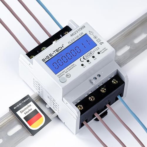 Stromzähler [FLDS100-DR] für Hutschiene mit Tageszählwerk (rückstellbar) und Lastanzeige Drehstromzähler 100A 3 9TE S0 digital LCD beleuchtet (Blau - M26)