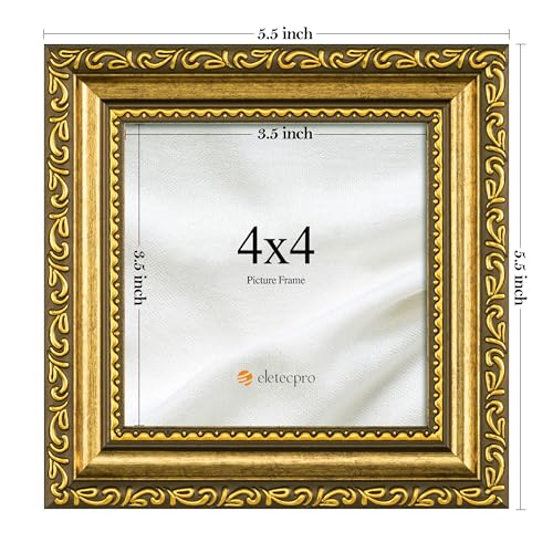 Image of eletecpro 4x4 Vintage Picture Frame, Glass Cover, Gold, 2-Pack | Display Photo 4x4, Tabletop Decor