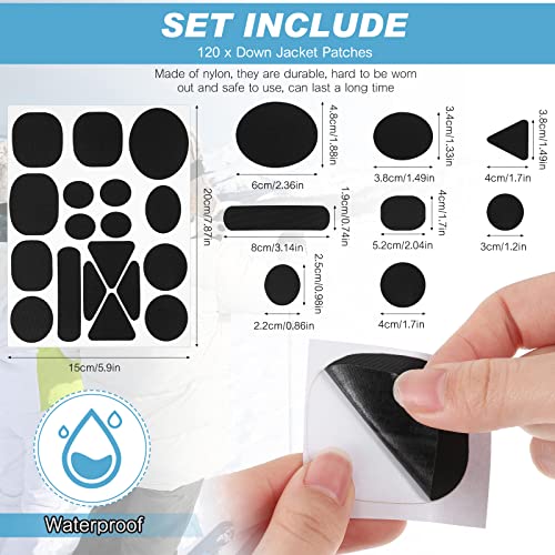 Pack of 120 Down Jacket Patches Nylon Repair Tape Self-Adhesive Repair Patches for Fabric Clothes Patches in Various Sizes and Shapes for Clothes - Image 3