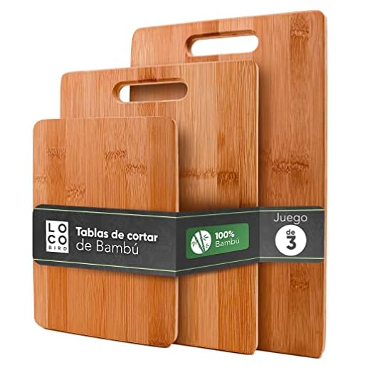 Loco Bird Juego de tablas de cortar de bambú macizo de 3-33x22 / 28x22 / 15x22cm - Tabla de cortar de cocina de madera - Tabla de cortar antibacteriana de madera