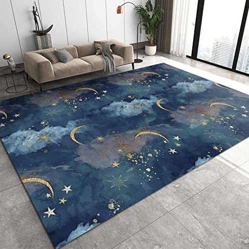 ALNILA Modern Cartoon Night Sky Area Rug, Cloud Star Moon Indoor Kids Rug, Soft Durable Rubber Non-Slip Backing Floor Decor Large Rug, for Living Room Bedroom Kids Room Nursery 6x8ft