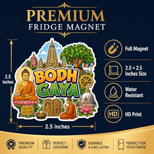 Image of Zesta Wooden Fridge Magnets Set | Refrigerator Decor Magnets for Kitchen | India Souvenir Fridge Magnet Collection | Wooden Magnet for Fridge Door Decoration (Bodhgaya)