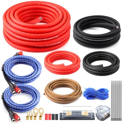 4 Gauge Dual Amp Subwoofer Wiring Kit with Power,RCA,Speaker Wire for Audio