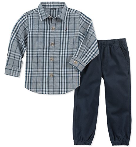 Nautica Kids & Baby 2 Pieces Shirt Pants, Gray/Navy, 3T
