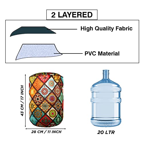 Image of Polyester Water Dispenser Bottle Cover Digital Printed with Elastic Closure & Dustproof Protector for 20 Ltr (Multi, 17x11 Inch)