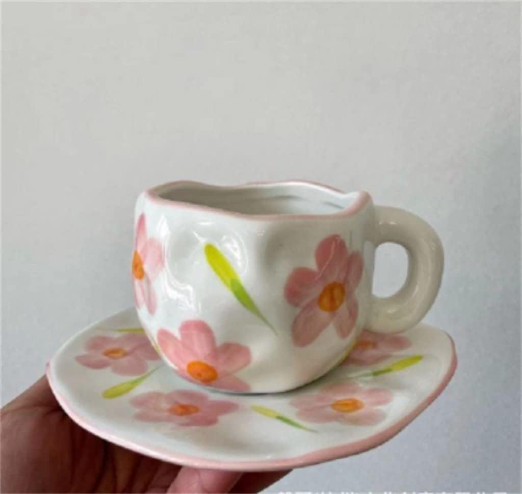 Japanese Hand Painted The Sky and White Clouds Coffee Cup With Saucer Ceramic Handmade Tea Set(E)