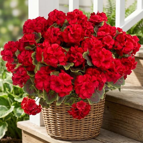 lovemoon 8 Pcs Artificial Geranium Plant Realistic Silk Flowers for Outside UV Resistant Faux...