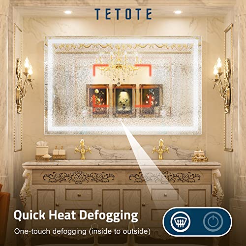 TETOTE LED Mirror for Bathroom 48 x 30 Inch Lighted Mirrors for Wall with Antifog, 3 Colors, Stepless Dimmable(Horizontal/Vertical)