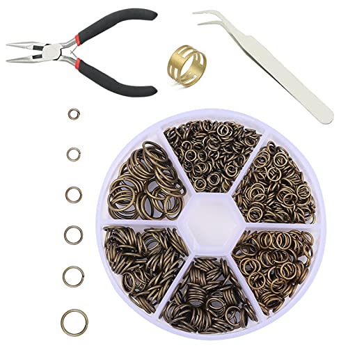 Hitasi 丸カン アクセサリーパーツ 4Mm 5Mm 6Mm 7Mm 8Mm 10Mm ピアス パーツ セット イヤリング ネックレス 金具 基礎パーツ リング ピンセット ペンチ ジュエリー修理キット DIY ハンドメイド 手芸 収納ケース付き ブロンズ