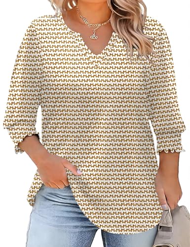 Rapbin Womens Plus Size Tops 3/4 Sleeve Blouses Shirts Casual V Neck Loose Tunic Tops 1X-5X