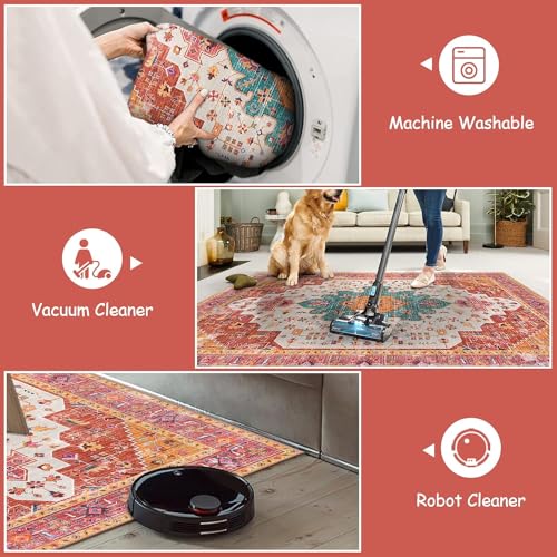 Moynesa Ultra-Thin Washable Runner Rug - Pink 2x5 Bathroom Rug Low Pile Hallway Rug Runner, Non Slip Pet Friendly Indoor Floor Carpet Runner for Kitchen Living Room Bedside Laundry Room