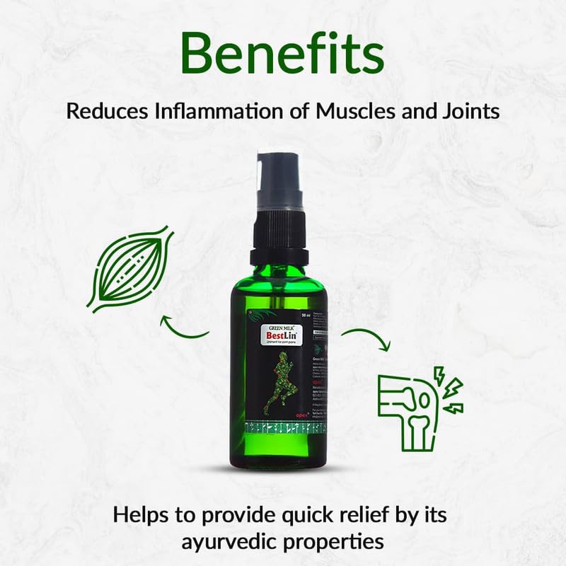 Image of Green Milk Bestlin Liniment | Ayurvedic Pain Relief Oil | Joint & Knee Pain Oil for Back, Shoulder & Muscle Stiffness | Lightweight & Non-Greasy | Herbal Liniment for Everyday Comfort | 50 ml