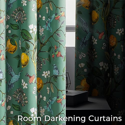 Image of Extra Long 120 Inches Curtains for Large Window Luxury Sage Green Floor To Ceiling Blackout Vintage Floral Hummingbird Fancy Grommet Drop Cloth Damask Drape for Living Room Dining 2 Pages 10 FT