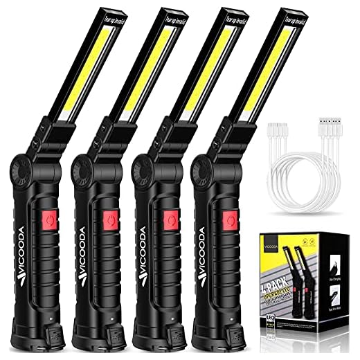 4 Pack Flashlights, LED Work Light, USB C Rechargeable Work Light with Magnetic Base and Hanging Hook, 360°Rotate 5 Modes Flashlights for Car Engines Repair, Emergency and All Tight Spots (4 Pack)