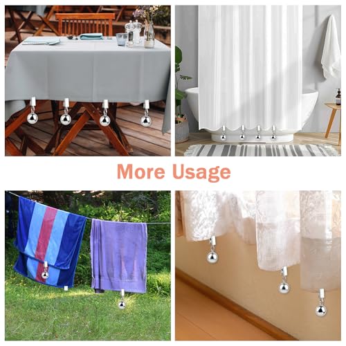 Aonior Stabile Tischdeckenbeschwerer, 4 Stück Tischdeckengewichte 68g, Winddicht Tischdeckenklammern, Rostfreie Edelstahlkugeln mit Clips, Gewichte für Outdoor Vorhang Tischdecken usw