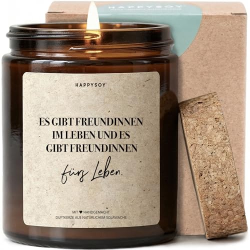 Freundinnen fürs Leben - Duftkerze mit Spruch als Geschenk für beste Freundin, Dankeschön, liebevolle Geschenkidee mit blumigem Duft, Kerze im Glas