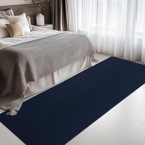 Image of Large Modern Runner Rugs for Living Room Bedroom, 2x6 Feet Navy Blue Ultra Soft Thickened Memory-Foam Indoor Rug, Comfy Aesthetic Solid Minimalist Carpets for Girls Boys Nursery Dorm Home Decor
