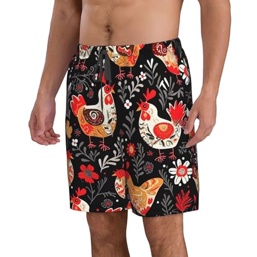 Cute Rooster Chickens Men's Swim Trunks Quick Dry Board Shorts with Pockets Casual Drawstring Beach Shorts2