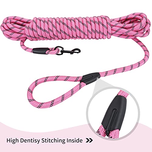 Image of Long Dog Leash for Training 50Ft-Reflective Nylon Rope with Swivel Hook-Recall Agility Lead for Large Small Medium Dogs Outside Walking Hiking-Pink