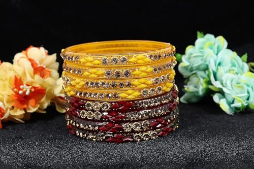 Image of NMII Fancy Glass Bangle Set For Women & Girls | Kada Bangles For Daily Use | Kaanch Ke Kade | Multicolor Kada Set | Chudi For Women | Fancy Women's Bangles For Wedding, Party & Gift