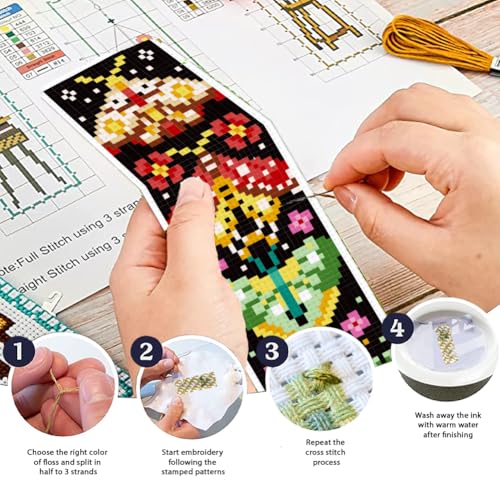 ORIGACH 6 Pcs Cross Stitch Bookmark Kit for Beginner Adults Vivid Moths Stamped Embroidery Bookmark Kit with Instruction for Starters Printed Cross Stitch DIY Kits for Book Lovers - Image 4