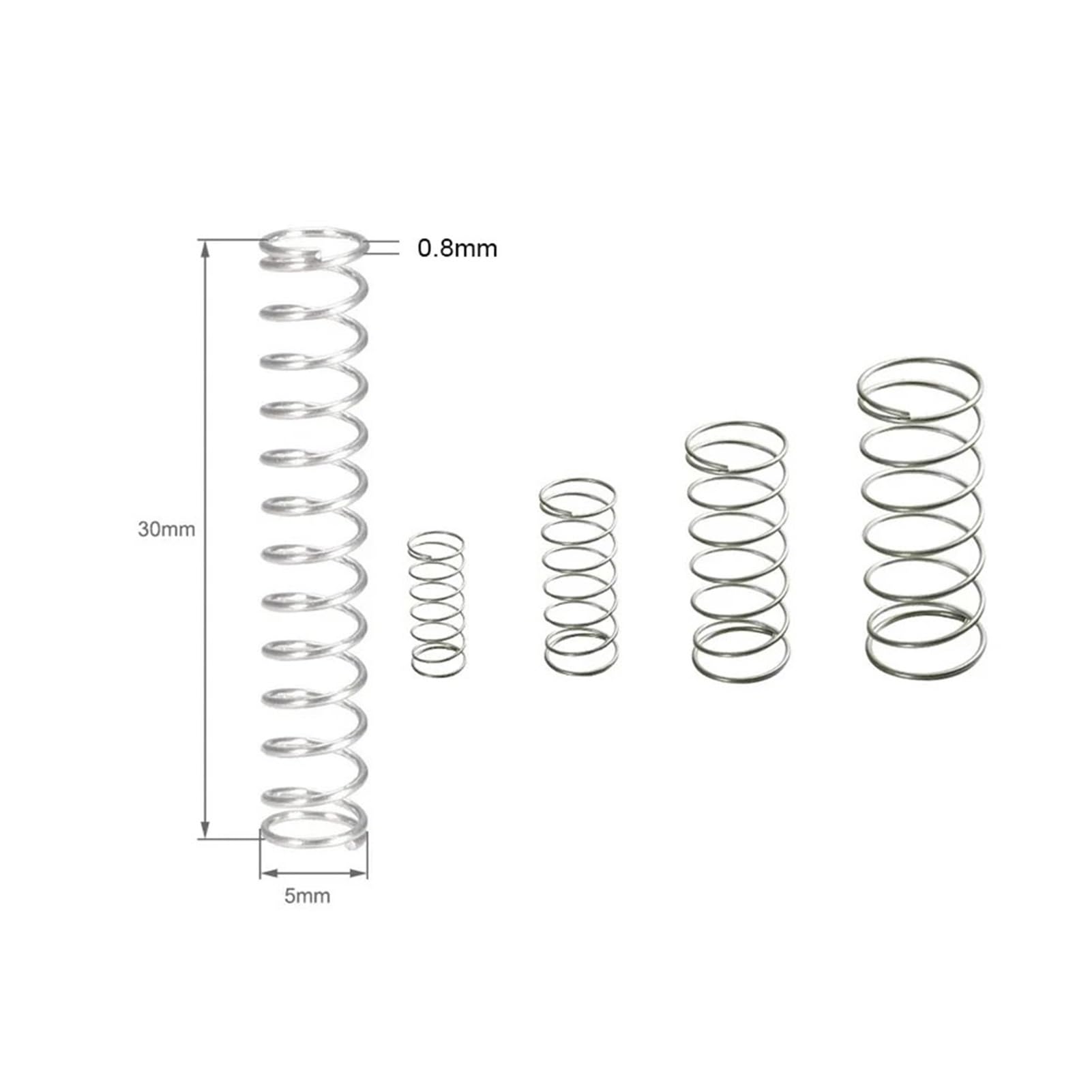 Resortes de compresión 10 piezas de resorte de compresión pequeño de acero inoxidable de diámetro exterior de 0,3, 0,4, 0,5, 0,6, 0,7 y 0,8 mm.(5mm,12mm,0.6mm)
