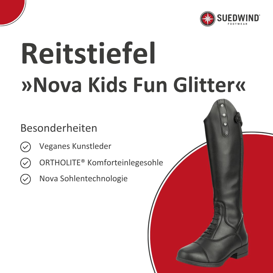 SUEDWIND FOOTWEAR Botas de equitación para niños «Nova Kids Fun Glitter», suela cómoda, cremallera YKK, aspecto de piel, hipoalergénicas, transpirables, compatibles con el torneo