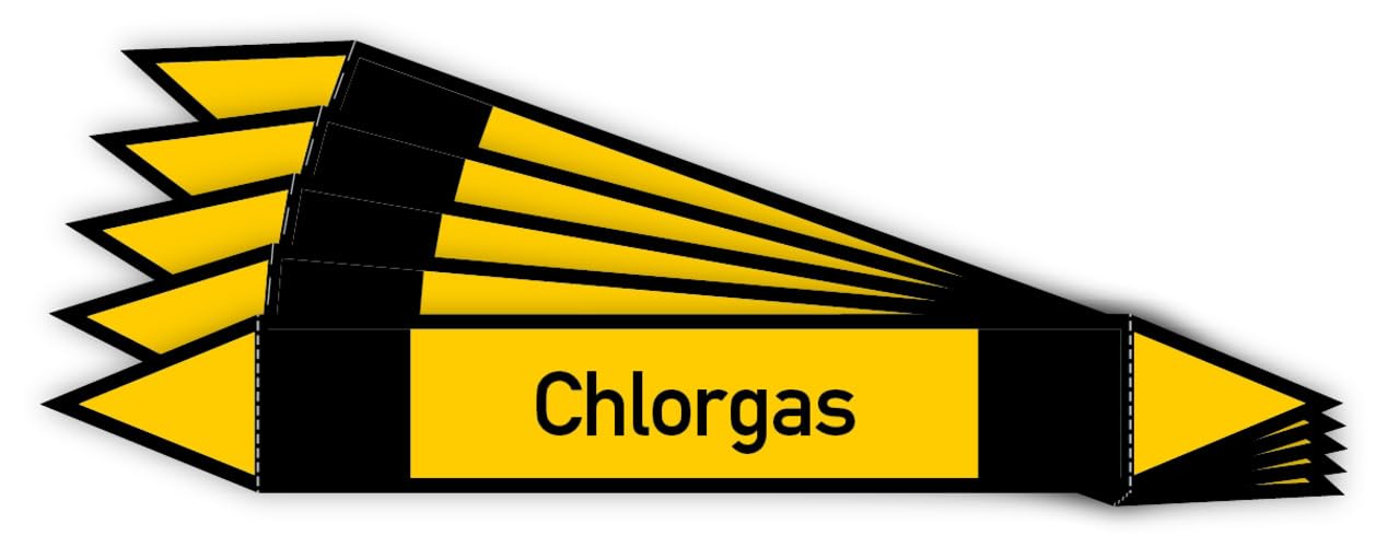 Aufkleber Rohrleitungskennzeichnung Chlorgas Gelb, 30x5 cm, 250