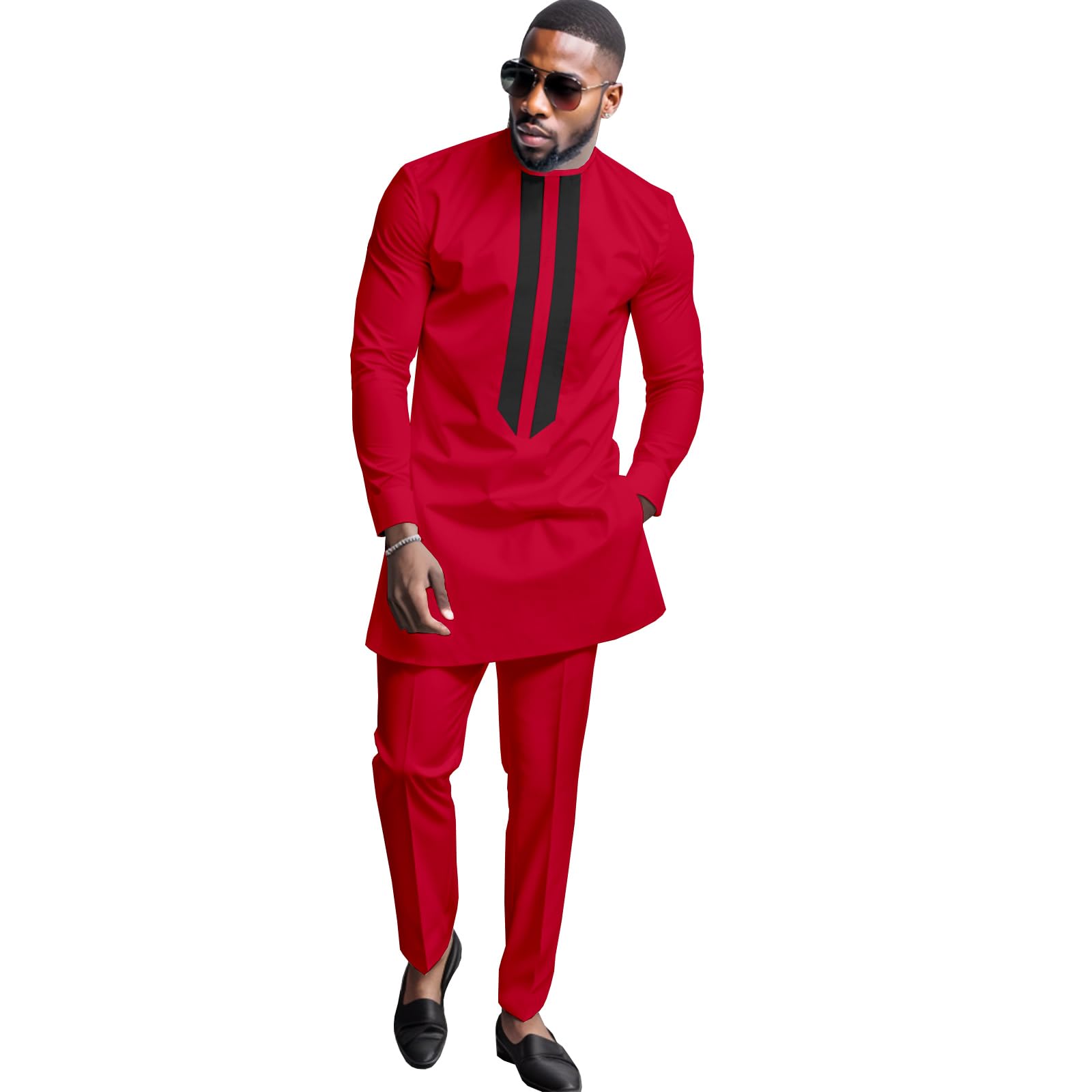African Men's Formal Clothes Dashiki Shirt and Pant Two Piece Suit Traditional Long Sleeve Outfits, 52 5, XL