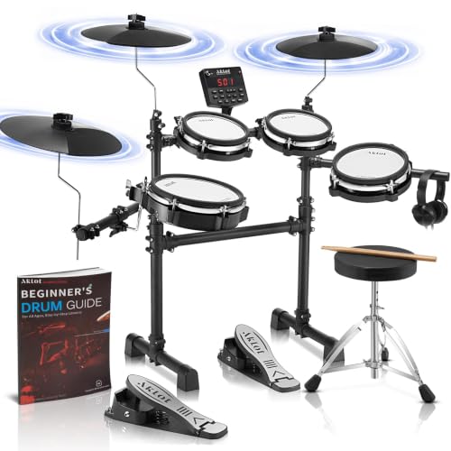 AKLOT B-CORE530 Electric Drum Set: Dual-Zone Quiet Mesh Drum Pads, 10’’ Dual-Trigger Cymbals...