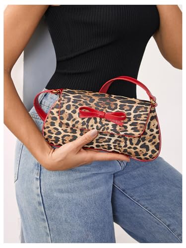 MakeMeChic Women's Cheetah Print Purse Faux Leather Leopard Bow Y2K Flap Shoulder Bag4