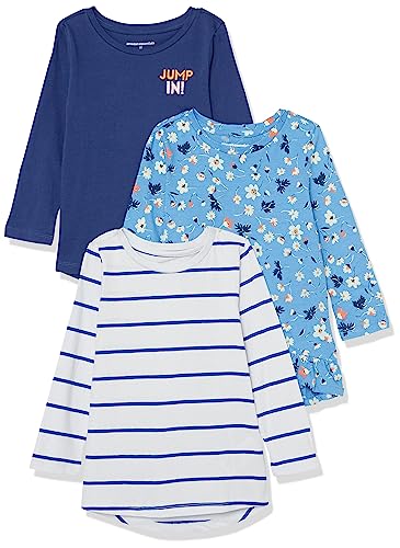 Image of Amazon Essentials Girls and Toddlers' Cotton Long-Sleeve Tunic T-Shirts, Pack of 3