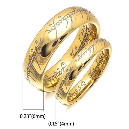 Engraved Wedding Band for Men by Ginger Lyne | Gold Tungsten Carbide Wedding Ring for Women or Couples |4mm or 6mm Heavy Comfort Fit Eternity Ring | Fantasy Bridal Jewelry for Him or Her4