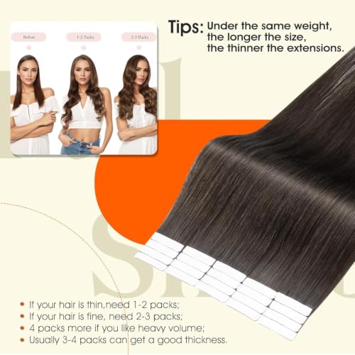 Image of Full Shine Injected Tape in Hair Extensions Human Hair, Mocha Brown 16 Inch