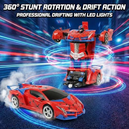 Image of 2-in-1 Transforming Robot Car, 1:18 Remote Control Car for Kids, One-Button Deformation RC Racing Car with LED Light & 360 Drifting, Rechargeable Toy Vehicle Birthday Gift Boys Girls Age 3 4 5 6 7 8+