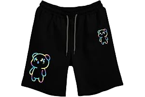 OYOANGLE Reflective Expression Printed Drawstring Waist Athletic Workout Track Shorts with Pockets