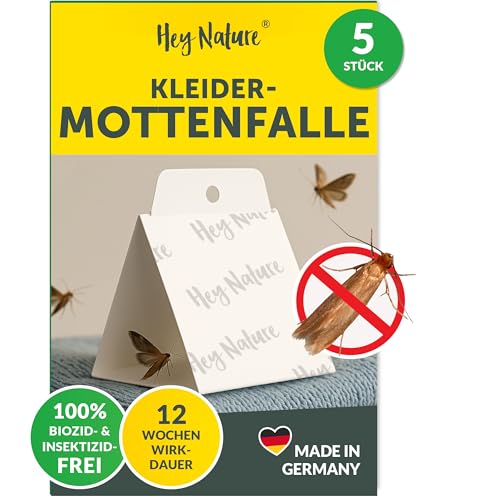 Hey Nature Mottenfalle Kleidermotten 5 Stück, Kleidermottenfalle, insektizidfreie Leimfalle gegen Motten, hohe Lockwirkung zur Befallsermittlung, Monitoringfalle als Mottenschutz für Kleiderschrank
