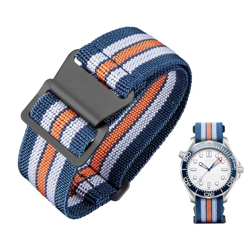 Image of BINLUN Elastic Nylon Watch Band 18mm 20mm 22mm Marine Nationale Fabric Military Parachute Replacement Watch Strap Men Women Silver & Black Buckle - Upgraded Hook-and-Loop Buckle