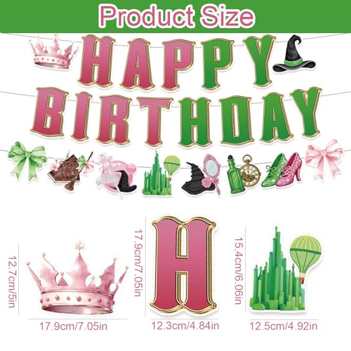 Image of 3pcs Pre-Strung Wicked Happy Birthday Banner Pink and Green Paper Garland for Witch Theme Party Decorations